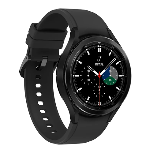 A sleek, circular Samsung Galaxy Watch4 Smartwatch with a black silicone band, displayed on a wrist. The watch face shows a digital clock with the time '10:15' and includes fitness metrics like heart rate and steps. The watch features a rotating bezel and two buttons on the side, set against a neutral background. Discover the best deals on cameras and photography gear at Camera Stuff Kenya, Nairobi. Shop online for top-quality products at unbeatable prices and enjoy fast, reliable delivery across Kenya. Elevate your photography game today—order now!