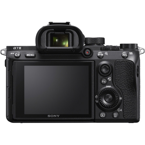 Sony a7 III full-frame mirrorless camera with 24.2MP sensor, 4K video, and 5-axis stabilization, shown with a 28-70mm lens.