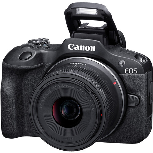 Canon EOS R100 mirrorless camera with RF-S 18-45mm f/4.5-6.3 IS STM lens, perfect for vlogging, travel, and photography. Available at Camera Stuff Kenya.