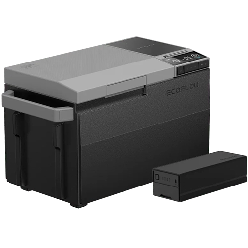 EcoFlow GLACIER portable refrigerator with sleek design, ideal for camping, road trips, and outdoor adventures. Features efficient cooling, battery-powered operation, and durable construction.