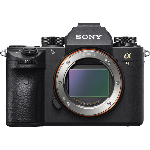 A sleek black Sony a9 mirrorless camera with a high-quality lens, showcasing its compact design and professional-grade features.