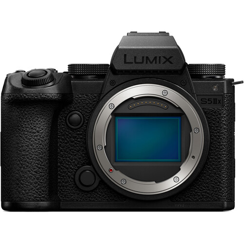 Panasonic Lumix S5 IIX mirrorless camera with a high-resolution sensor and advanced video features, displayed on a sleek black background.
