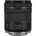 Canon EOS RP full-frame mirrorless camera with RF 24-105mm f/4-7.1 IS STM lens, displayed on a table with accessories.
