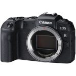 Canon EOS RP full-frame mirrorless camera with RF 24-105mm f/4-7.1 IS STM lens, displayed on a table with accessories.