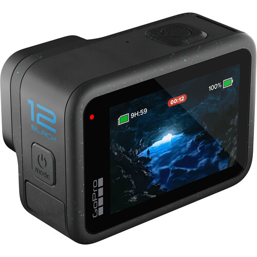 GoPro HERO12 Black action camera with waterproof design, mounted on a handle, ready for adventure.