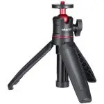 Ulanzi MT08 Mini Tripod & Handle in black, showcasing its compact design with extendable legs and a grip handle, perfect for handheld or tripod use for cameras and smartphones.