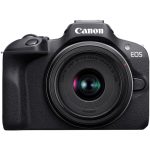 Canon EOS R100 mirrorless camera with RF-S 18-45mm f/4.5-6.3 IS STM lens, perfect for vlogging, travel, and photography. Available at Camera Stuff Kenya.