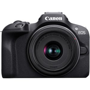 Canon EOS R100 mirrorless camera with RF-S 18-45mm f/4.5-6.3 IS STM lens, perfect for vlogging, travel, and photography. Available at Camera Stuff Kenya.