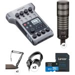 Bundle | Zoom PodTrak P4 Two-Person Podcast Kit for professional audio recording.