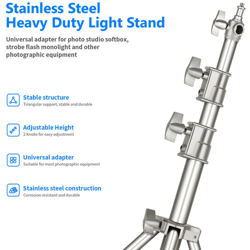 Heavy-Duty Stainless Steel Light Stand with Universal Adapter - Image 3