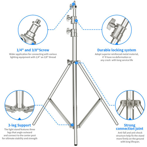 Heavy-Duty Stainless Steel Light Stand with Universal Adapter - Image 2
