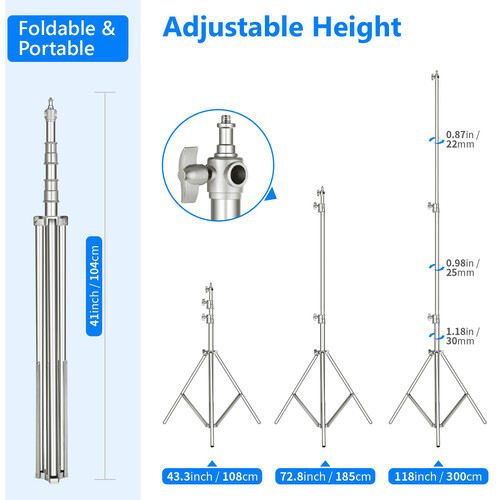 Heavy-Duty Stainless Steel Light Stand with Universal Adapter - Image 6