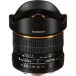 Rokinon 8mm Fisheye Lens Ultra Wide-Angle 8mm Fisheye Lens For APS-C Size Image Formats Rounded Image When Used With Full Frame Hybrid Aspherical Elements Multi-Layer Coating Manual Focus Lens Minimum Focusing Distance of 12" Built-In Petal-Type Lens Hood
