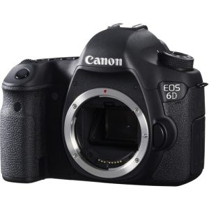 A Canon EOS 6D full-frame DSLR camera body, showcasing its compact design, 3.0-inch LCD screen, and mode dial. Perfect for enthusiasts and semi-professionals seeking high-quality images and low-light performance.