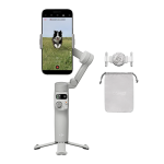 A compact DJI Osmo Mobile 7 smartphone gimbal stabilizing a smartphone, featuring a retractable extension rod, magnetic phone clamp, and 3-axis stabilization for smooth video recording and photography.