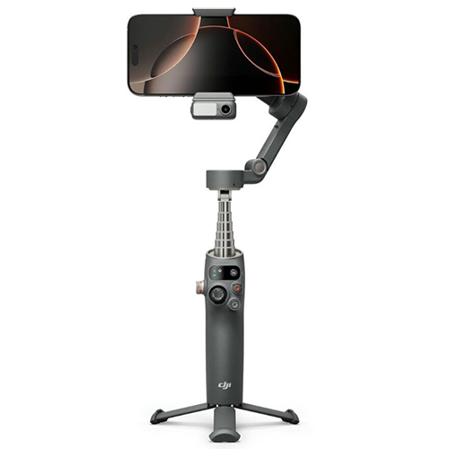 The DJI Osmo Mobile 7P smartphone gimbal stabilizing a phone, featuring a retractable extension rod, magnetic phone clamp, and 3-axis stabilization for smooth, professional-quality videos and photos.