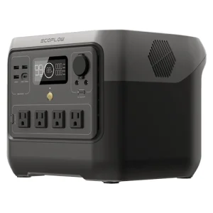 EcoFlow RIVER 2 Pro Portable Power Station with 800W output, displaying LCD screen, multiple ports, and compact design for outdoor or emergency power.