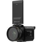 A compact, professional live streaming camera, the Hollyland VenusLiv V2, featuring a built-in display, microphone, and connectivity options for seamless streaming.
