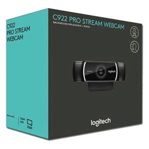 Logitech C922 Pro Stream Webcam with 1080p HD video, built-in dual microphones, and background replacement technology.