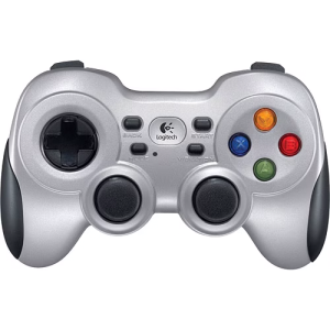 Logitech Wireless Gamepad F710, a black and gray game controller with dual analog sticks, directional pad, and action buttons, designed for PC gaming.