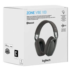 Logitech Zone Vibe 100 Bluetooth Headset, a lightweight wireless headset with a sleek design, ideal for work and calls.