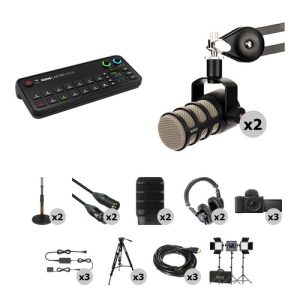 RODE RODECaster Video 3-Camera Podcasting Kit featuring a professional audio-video console with touchscreen controls, designed for podcasting, streaming, and live production.