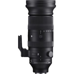 A close-up of the Sigma 60-600mm f/4.5-6.3 DG DN OS Sports Lens mounted on a Sony E-mount camera, showcasing its large zoom range and sleek black design with white Sigma branding.