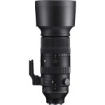 A close-up of the Sigma 60-600mm f/4.5-6.3 DG DN OS Sports Lens mounted on a Sony E-mount camera, showcasing its large zoom range and sleek black design with white Sigma branding.