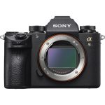A sleek black Sony a9 mirrorless camera with a high-quality lens, showcasing its compact design and professional-grade features.