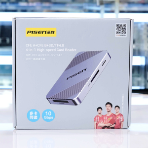 PISEN CF Express A/B High Speed 4-in-1 Card Reader supporting CFexpress Type A/B, XQD, SD, and microSD cards, available at Camera Stuff Kenya.