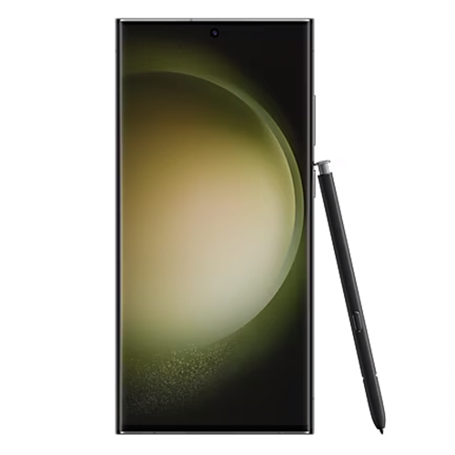 Refurbished Samsung Galaxy S23 Ultra smartphone with 12GB RAM & 256GB storage, featuring a high-resolution camera and sleek design.