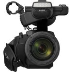 Sony HXR-NX3 NXCAM professional handheld camcorder with a 1/2.8-inch Exmor CMOS sensor, 20x optical zoom, and 3.5-inch LCD screen, ideal for broadcast and documentary filming.
