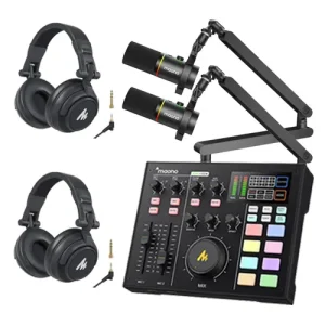 Maono Podcast Production Studio bundle for two people in Kenya – professional audio mixer, XLR mics & accessories for podcasting & streaming.
