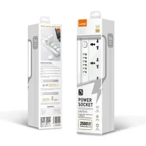 LDNIO 2500W Power Strip Extension Cable with 5 AC sockets and 6x USB Ports - heavy-duty multi-plug for cameras, phones, and electronics in Kenya