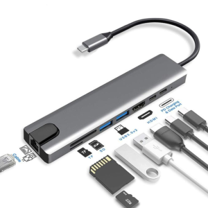 USB-C to HDMI 8-in-1 Hub Kenya front view with ports for laptops, cameras, and projectors