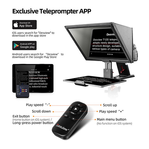 Desview T12S 12.9 inch Portable Teleprompter Kenya with large beamsplitter glass for tablets and smartphones