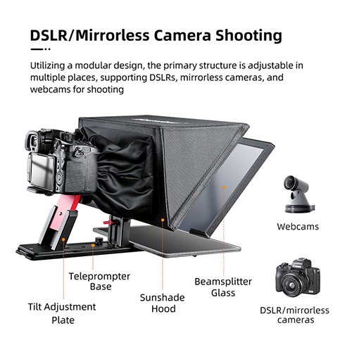Desview T12S 12.9 inch Portable Teleprompter Kenya with large beamsplitter glass for tablets and smartphones