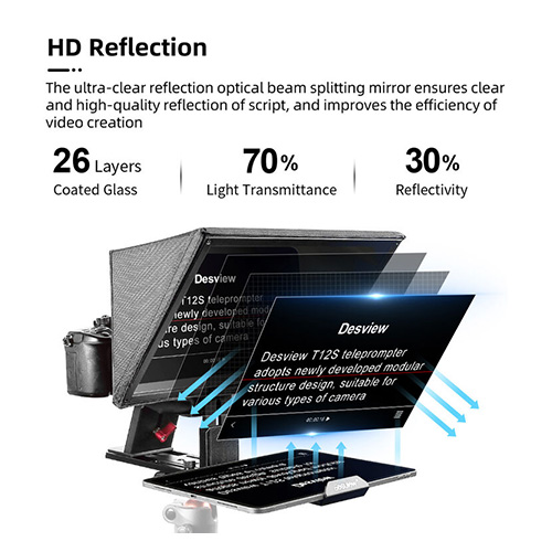 Desview T12S 12.9 inch Portable Teleprompter Kenya with large beamsplitter glass for tablets and smartphones