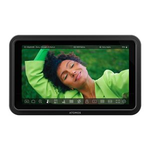 Atomos Shinobi II 5.2" HDMI Camera Monitor mounted on a mirrorless camera, displayed at Camera Stuff Kenya in Nairobi showing the bright 1500nit touchscreen interface.