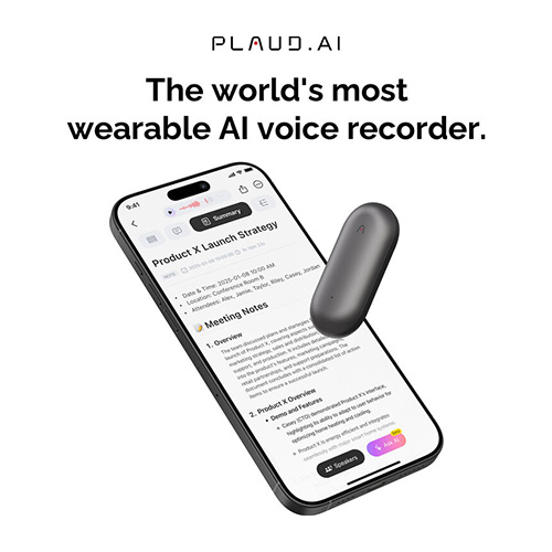 Plaud NotePin AI Voice Recorder worn as a smart pin for professional note-taking in Kenya.