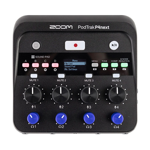 Zoom PodTrak P4next portable multitrack podcast recorder with 4 XLR inputs