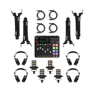 RODECaster Pro II Bundle 4-person podcasting kit with PodMic microphones and headphones